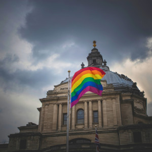 Pride flag in the Methodist Central Hall, London