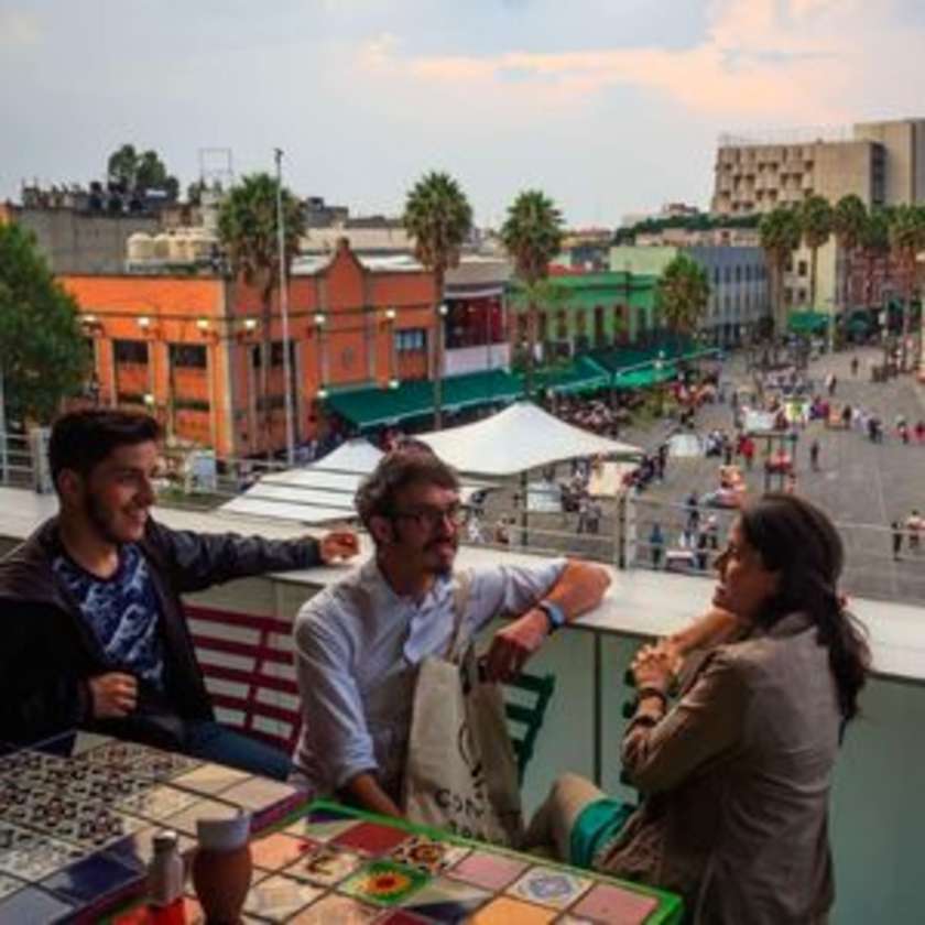 group overlooking plaza