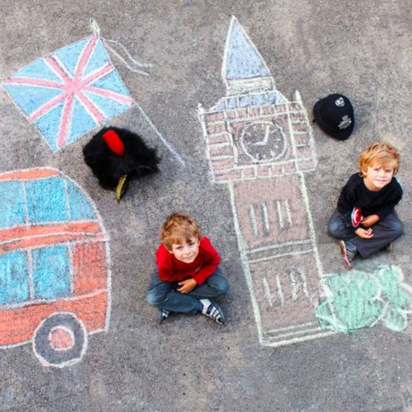 London Kids playing on sidewalk