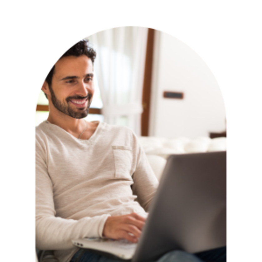 Man enjoys a pre-trip lecture on his laptop