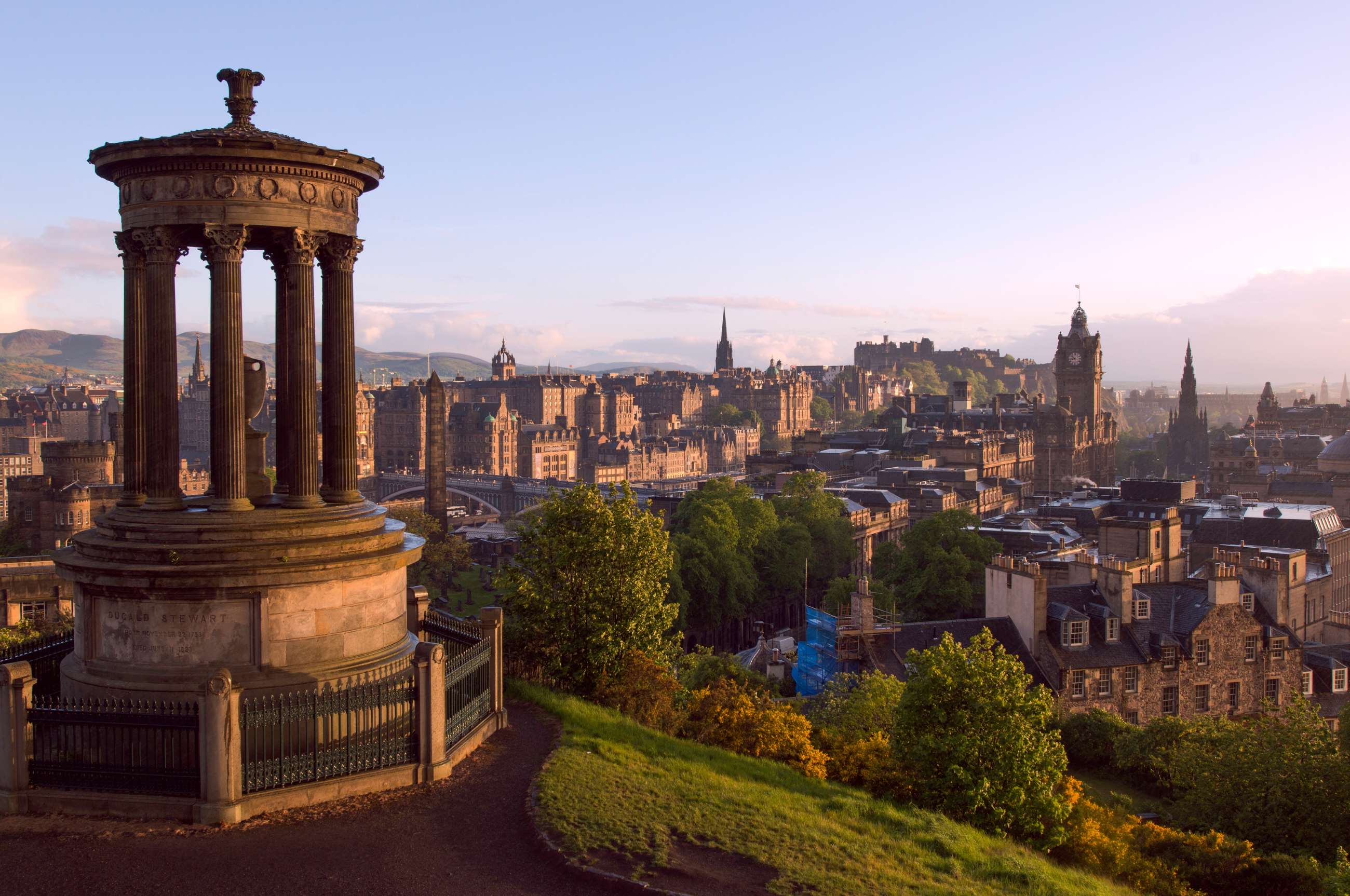 Aerial view of Edinburgh Skyline with Arthur's Seat in the background