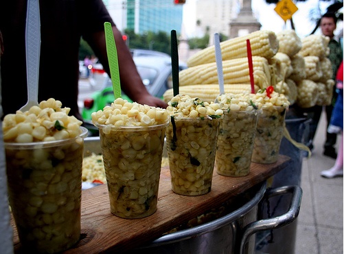 Esquites, sometimes called elotes en vasito, in Mexico City