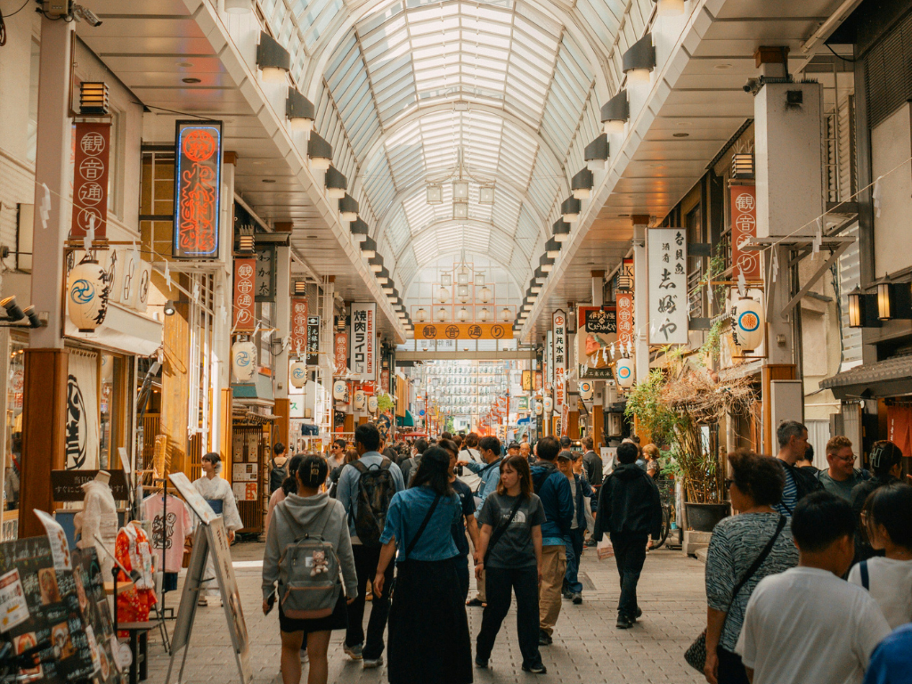 Shoppers walking through Nakamise-dori in Asakusa