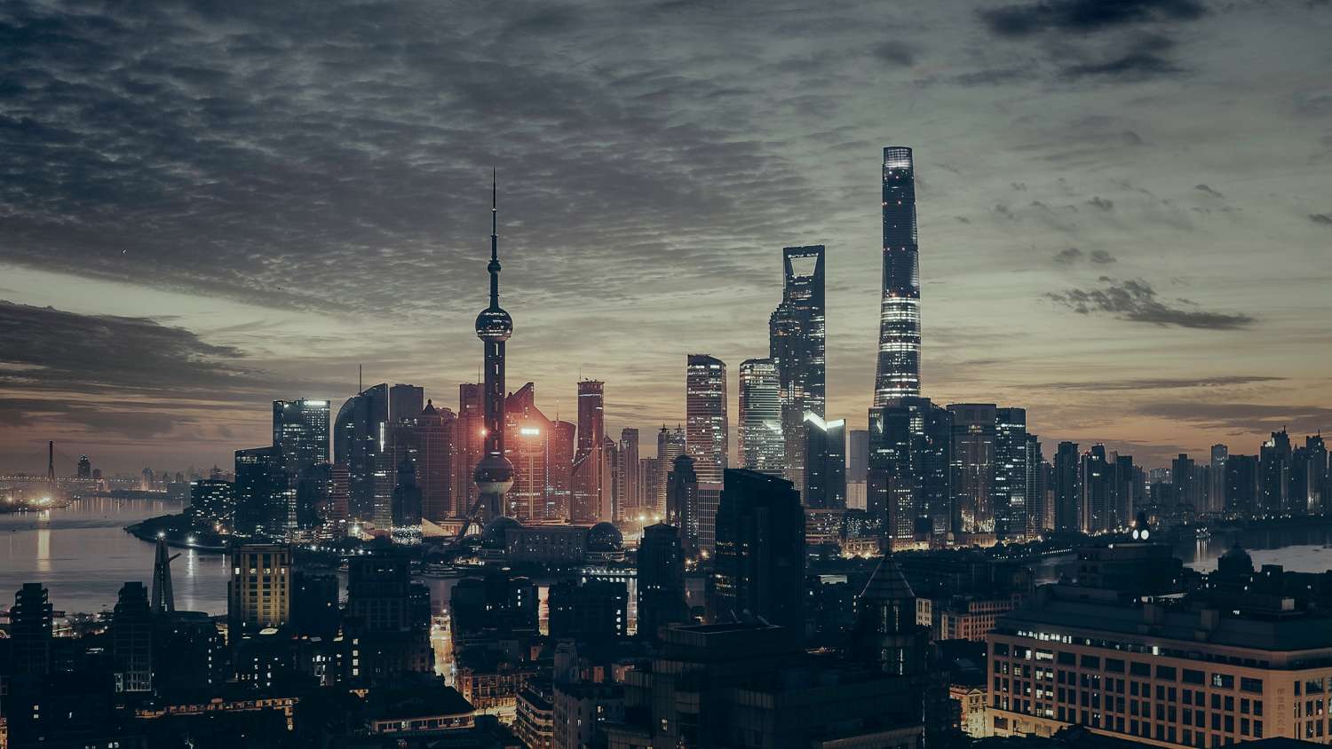 Shanghai skyline and tower at night