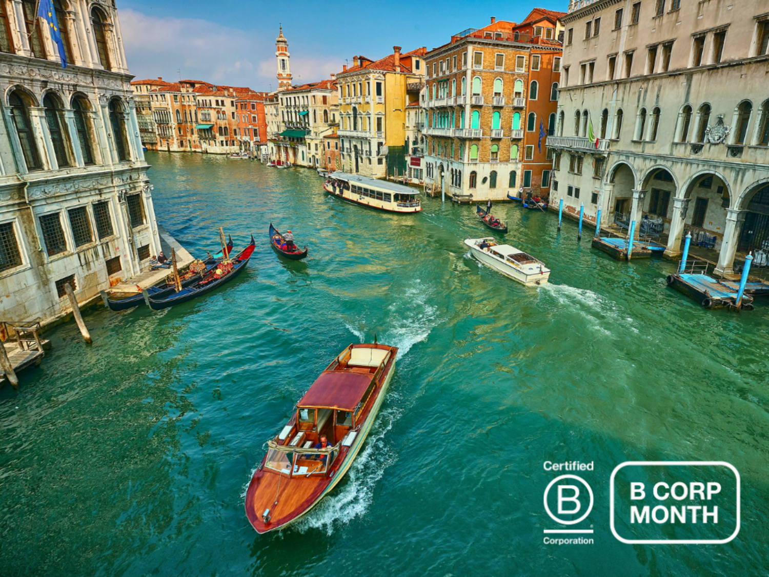 Venice's waterways, with a few boats navigating the canals. 